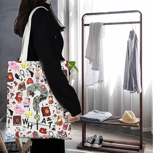 TGBJE Cartoon Movie Inspired Tote Bag Pig Lover Gift Mabel & Dipper Twins Shoulder Bag Cipher Fans Gift thumbnail 5