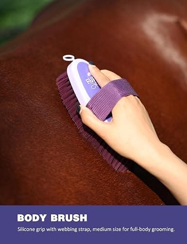 Furrishine 9PCS Horse Grooming Kit Curry Comb Sweat Scraper Horse Bathing Supplies Grooming Tools with Storage Bag Sugar Taro thumbnail 6