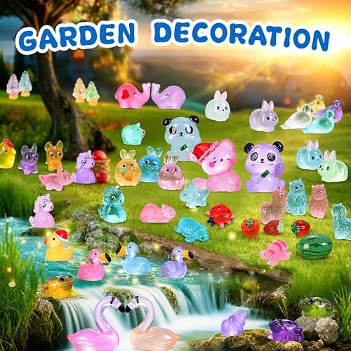 EKisemio 130pcs Luminous Mini Resin Animals Figures to Hide Miniature Figurines Glow in The Dark for Miniature Fairy Garden Accessories Micro Landscape Aquarium Ornaments Kit Dollhouse Decor Crafts thumbnail 4