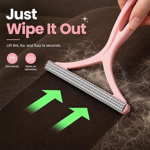 Petobey Self-Cleaning Cat Shedding Grooming Brush for Small Dog Pet Short Hair Remover Set Reusable Lint Removal Tool Carpet Scraper for Clothes Couch Bedding Furniture Car Pink thumbnail 9