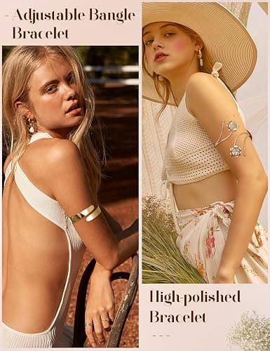 REVOLIA 6Pcs Arm Cuff Bracelets for Women Boho Minimalist Coil Upper Arm Cuffs Starfish Flower Statement Bangle Band Armlet Adjustable Cuff Armband Jewelry Stackable Bracelet Set thumbnail 4