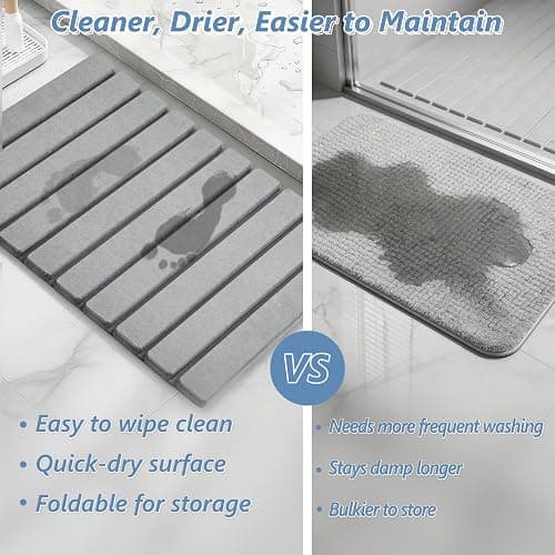 AWW Foldable Stone Bath Mat, Super Absorbent Diatomaceous Earth Mats, Non-Slip 23.6 x 15.5 Inch Quick Drying Mat, Compact and Easy to Store Bath Mats for Bathroom, Easy to Clean, Grey thumbnail 4
