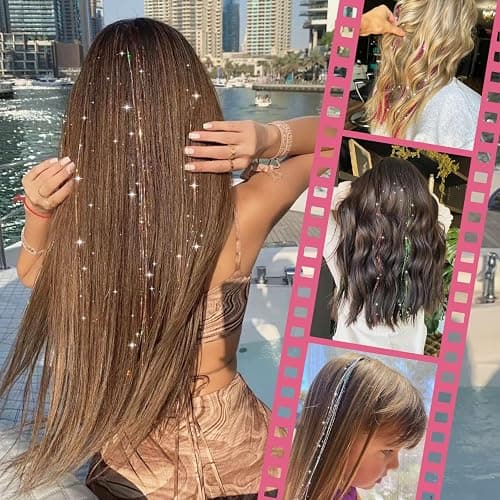 WENNALIFE Hair Tinsel for Girls, Bright White Fairy Kit 1200 Strands 6PCS 48 Inch Heat Resistant Glitter Tinsel Hair Extensions Kit Christmas Feathers Sparkle Strands thumbnail 6