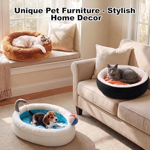 Mellownido Sushi Cat Bed, Calming Small Dog Bed 21in, Washable | Anti-Anxiety Cuddler Bed for Kitten & Puppy, Ultra-Soft Plush Fur, Non-Slip Bottom, Fully Machine Washable Pet Bed thumbnail 7