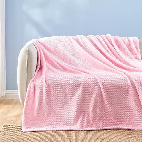 NEWCOSPLAY Super Soft Throw Blanket Pink Premium Silky Flannel Fleece Leaves Pattern Lightweight Bed Blanket All Season Use (Pink, Throw(50"x60")) thumbnail 4