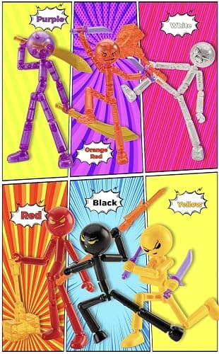 Elegant Orchid 6 Set Novelty Stickman Action Figure,T13 Action Figures | Easy Assemble,Create Stop Motion Animation,Stick Action Figure Comes With Weapons For Holiday Birthday Gifts thumbnail 5