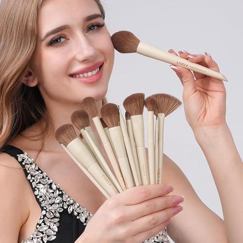 LORYP Makeup Brushes Set Labeled 18 Piece Face and Eye Brush Set Ultra soft hair Foundation, Concealer, Blush, Contour, Blending, Eyeshadow Khaki Brush kit thumbnail 2