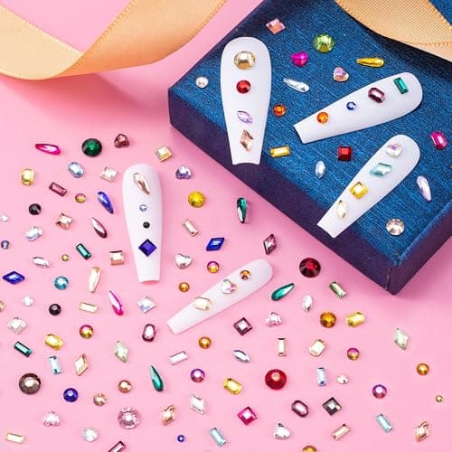 HINZIC 510pcs Rhinestones Nail Art Charm, Flatback Gems Colorful Crystal Glass Jewel Valentine Face Clothes Shoes Decor Bead, Mini Diamond Heart Round Geometric for Crafts Acrylic Nail Supplies thumbnail 2