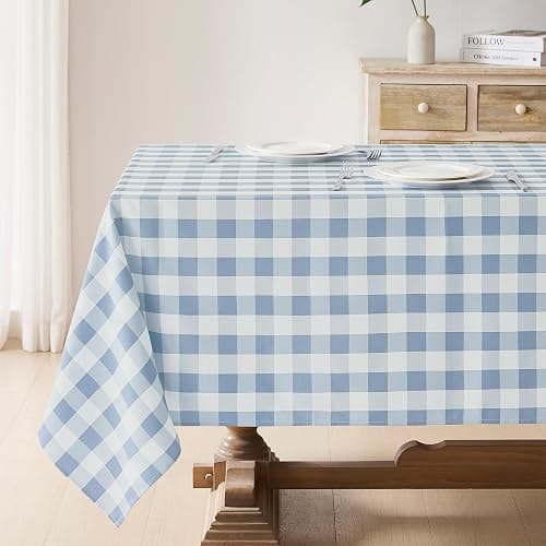 Maymiss 2 Pack Gingham Tablecloth Rectangle Checkered Tablecloth Washable | Water Resistant & Wrinkle Free Rectangle Tablecloth, Washable Tablecloth for Dining, Parties & Outdoor (Light Blue,52"×70") thumbnail 4