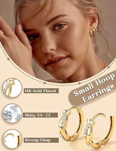 Jstyle Small Hoop Earrings for Women Trendy 14K Gold Plated Huggie Earrings Hypoallergenic Cartilage Earring Stack Huggie Hoops Earring Sets for Multiple Piercing thumbnail 8