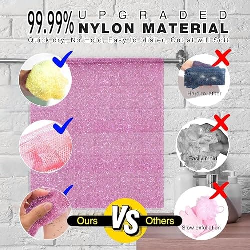 3 Piece Bright Style African exfoliating net Exfoliating Shower Set Long Bath Sponges for Smooth, Refreshed Skin, The Exterior Gleams - Ideal for Daily Use (Bright Yellow, Pink, Purple) thumbnail 2