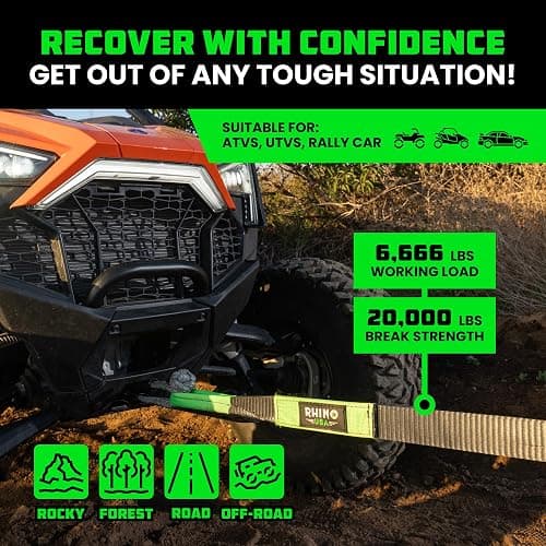 Rhino USA Recovery Tow Strap (2" x 20') - 20,024lb Break Strength - Emergency Recovery Strap Tow Rope for UTV, ATV & More - Heavy Duty Towing Strap for Offroad 4x4 Use - Compatible with RZR and Can-Am thumbnail 4