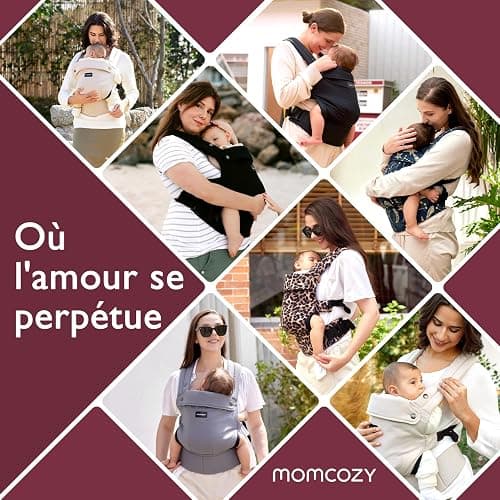 Momcozy Porte Bebe Ergonomique 100% Coton, Noir, 3–24 Mois, 3,2–20 kg | Porte-bébé physiologique, position M, tour de taille réglable de 64 à 127 cm, soutien dorsal en X et ceinture lombaire en EVA thumbnail 5
