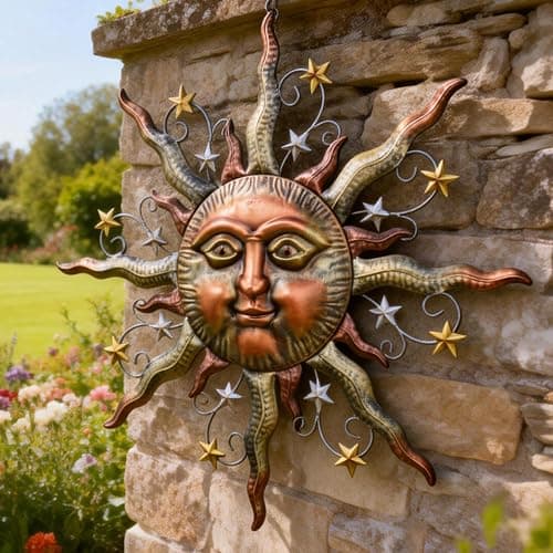 TERESA'S COLLECTIONS Sun Metal Wall Art for Outdoor Decor,21" Bronze Sun Face 3D Wall Decor for Garden Decor,Rustic Retro Hanging Sculpture for Outside Living Room Home Patio Farmhouse Gifts for Mom thumbnail 2