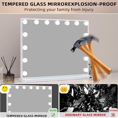 Fenair Makeup Mirror with Lights and Bluetooth Speaker Support Answer Call Hollywood Vanity Mirror, Touch Screen, 3 Color Modes Frameless Tabletop Mirror with 15 Dimmable Bulbs (White) - B-white-bluetooth thumbnail 5