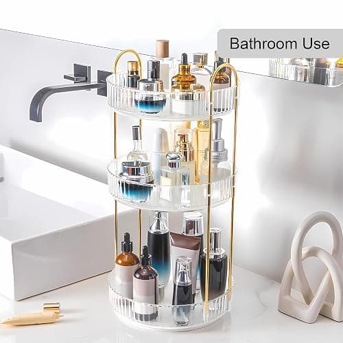 YCIA&DONE 360 Rotating Makeup Organizer and Storage for Vanity Countertop 3 Tiers, High Capacity Cosmetic Skincare Perfume Organizers for Dresser Bathroom Lazy Susan (Clear White) thumbnail 7