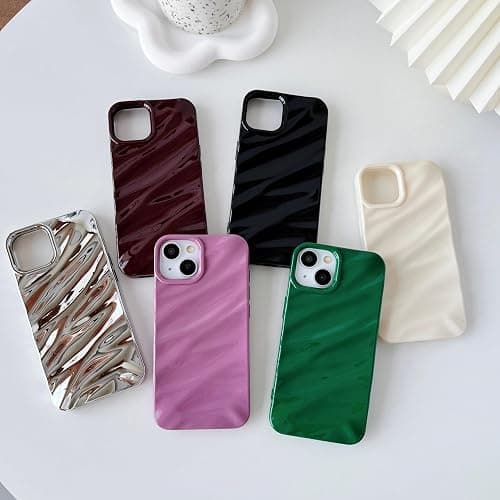 Caseative for iPhone 15 Pro Case,Water Ripple Pattern Curly Wave Shape Soft Phone Case (White) thumbnail 7