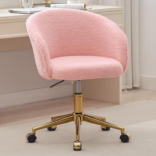 KCC Faux Fur Makeup Vanity Chair,Home Office Desk Chair with Wheels, Blue | Fluffy Swivel Modern Armchair Upholstered Fuzzy Height Adjustable for Teens Women Girls Elegant for Living Room Bedroom thumbnail 2