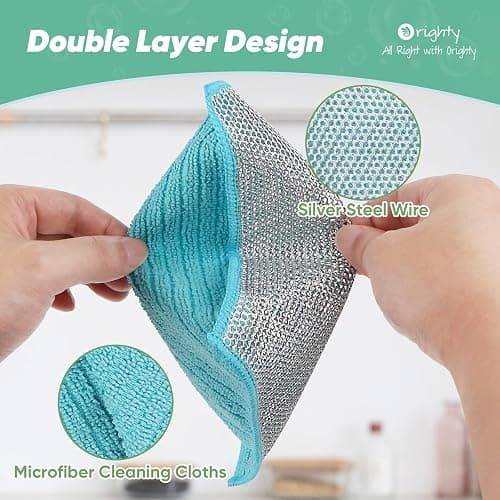 Orighty Multipurpose Wire Dishwashing Rag 12 Pcs, Upgraded Double-Layer Non-Scratch Wire Dish Cleaning Cloths, Kitchen Reusable Steel Scrubber, Powerful Dishcloth Rag for Cookware, Multicolor, 7"x8" thumbnail 6