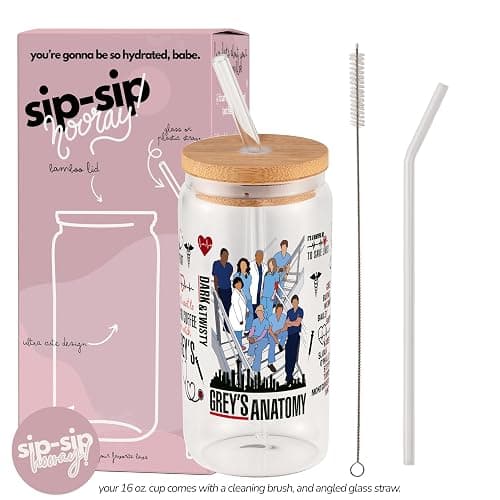 Sip-Sip Hooray! Greys Anatomy 16oz Glass Can Cup with Lid and Straw, Grey Sloan Quote Iced Coffee Tumbler, Dishwasher Safe Nurse Gift, Medical Student Glass Mug, Inspirational Drinkware for Women thumbnail 4