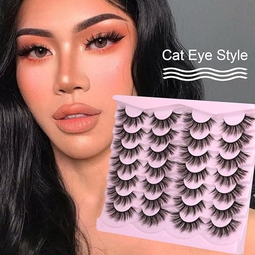 Eyelashes Natural Look Faux Mink Lashes 3D False Eyelashes Wispy Cat Eye Lashes Pack Strip Lashes by Kiromiro thumbnail 4