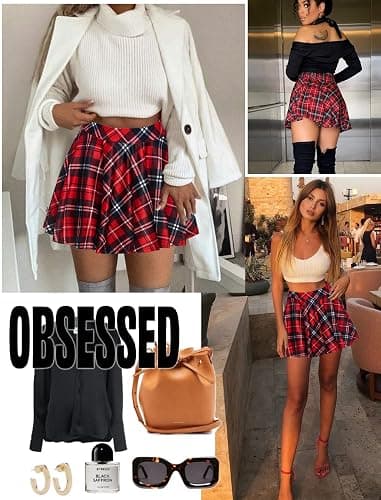 Avidlove Pleated Mini Skirt Plaid Skirts High Waist A Line Skater Skirt for Lingerie Schoolgirl - XX-Large - Red Blue thumbnail 5