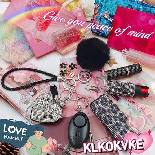 KLKOKVKE Gift Keychain Set for Women Including Wrist Strap, Heart Accessory, Petal Decor and Pom Pom thumbnail 2