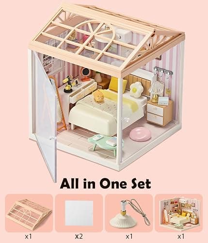 BeepZipp Cozy Bedroom DIY Miniature House Kit for Adults, 3D Dollhouse with LED Light & Dustproof Door, Stackable Connectable Display Case, Creative Gift for Home Decor Lovers Teens Women thumbnail 6