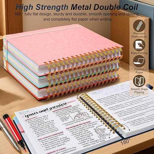 Hardcover Spiral Notebook 8"x10" Journal Notebook with Tabs and Removable Dividers 300 Pages 5 Subject Notebook College Ruled, Faux Leather Spiral Bound Notebook for Women School Work (Dark Blue) thumbnail 4