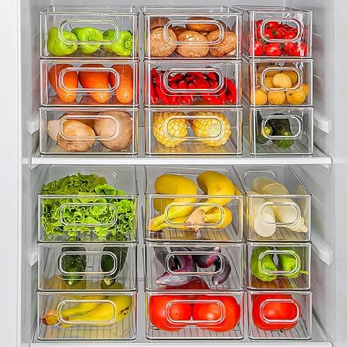 Diwoker Fridge Organiser, Stackable, Storage Box, Kitchen Organiser, Pantry Storage Container, Transparent Container for Fridge, Kitchens, Cabinets (Pack of 6) thumbnail 8
