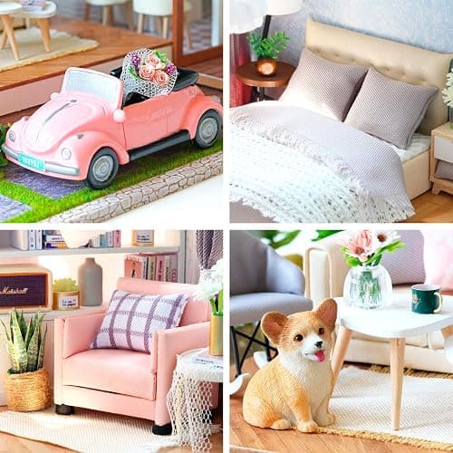 Spilay DIY Dollhouse Miniature with Wooden Furniture,DIY Dollhouse Kit Large Villa Model with LED Light & Music Box,1:24 Scale Creative Room Gift for Adult Teenager - Slow Time With Dust Cover Music Box thumbnail 6