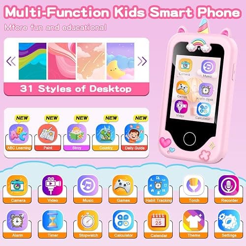WEOLULI Kids Smart Phone with Dual Camera, Game & Music Player, Toddler Learning Play Toy Cell Phone, Gifts for Girls, Christmas, Birthday, Age 3-10, Light Pink thumbnail 2