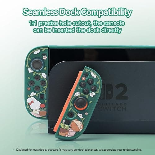 GeekShare Protective Shell Compatible with Switch 2, Kawaii Cartoon Dockable Case for Switch 2, Anti-Scratch and Shock-Absorption Design Cover Skin - Bunny Garden thumbnail 3