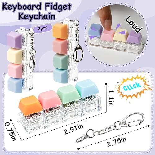 2 PCS Keyboard Fidget Toy, Keyboard Fidget Keychain 4-in-1 Keyboard Decompression Button Finger Clicker Toys, Button Stress Relief Fidget Gifts to Relief Stress (Purple Blue Pink Orange) thumbnail 3