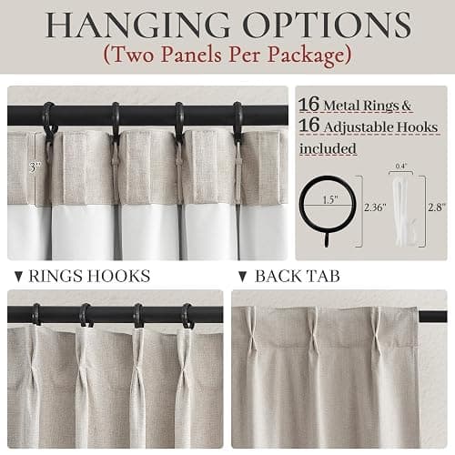 Natural Linen Pinch Pleated Blackout Curtains & Drapes 96 Inch Long Bedroom/Livingroom Farmhouse Curtains 2 Panel Sets, Neutral Track Room Darkening Thermal Insulated 8ft Back Tab Window Curtain thumbnail 4