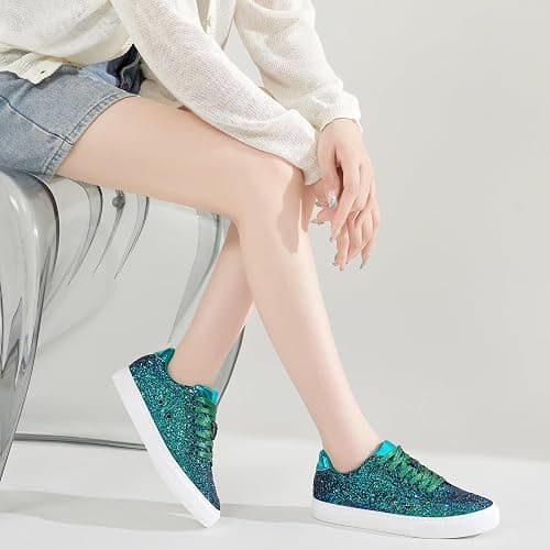 Jeekopeg Glitter Sparkly Fashion Sneakers Shoes Shiny Casual Shoes Bling Sequin Concert Low Cut Lace up Shoes thumbnail 3