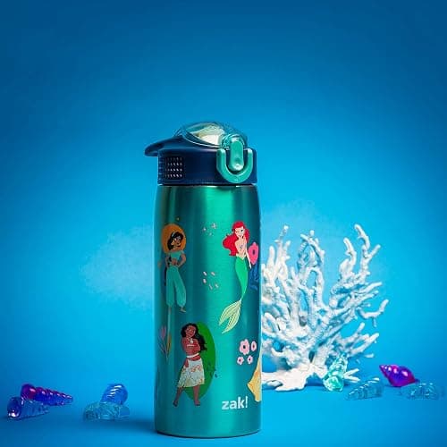 Zak Designs Disney Princess Water Bottle for Travel and At Home, 19 oz Vacuum Insulated Stainless Steel with Locking Spout Cover, Built-In Carrying Loop, Leak-Proof Design (Disney Princess) thumbnail 4