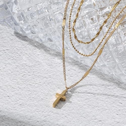 ZOFnic Cross Layered Choker Necklace for Women 18K Gold Plated Double Chain with Stack Jewelry Gift for Mom Daughter Friend Initial Charm Necklace for Birthday Anniversary thumbnail 6