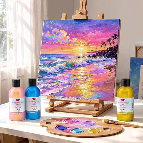 Smallbudi Iridescent Acrylic Paint Set, 20 Colors Bulk Color Shifting Paint | 250ml/8.45oz Large Bottles Fluid Painting Medium, Non Toxic Pearlescent Chameleon Craft Paint for Canvas Rocks Wood Crafts thumbnail 2