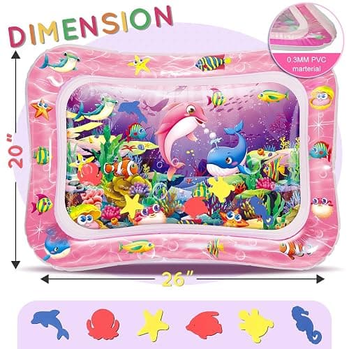 Infinno Baby Water Play Mat, Tummy Time Sensory Toy for Newborn 3-9 Months | Leakproof liquid filled cushion, encourages neck strength and motor skills, easy fill and drain, infant gift idea thumbnail 2