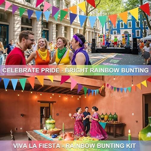 LITAUS Pennant Banner Flags - 6-Pack Pre-Strung Rainbow Party Garland | Felt Triangle Bunting for Birthdays, Baby Showers, Weddings, Pride, Carnival and Festival Decorations thumbnail 9