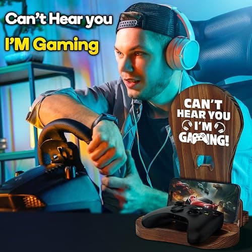 Slothoem-Gamer Gifts for Men Teenage Boy Christmas, Gamer Room Decor for Brother, Gaming Gifts for Son, Boyfriend, Husband, Gamer Room Accessories Stuff, Wooden Headset Stand - Can't Hear You I'm Gaming thumbnail 4