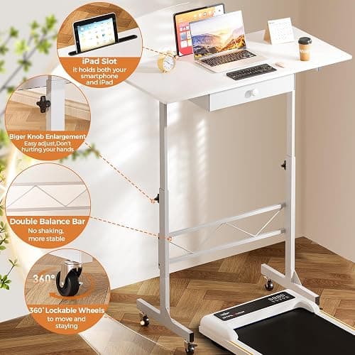 Small Standing Desk Adjustable Height Small Computer Desk Mobile Portable Rolling Laptop Table with Wheels 32" Computer Workstation Sit Stand Desks Portable Standing Table Treadmill desks thumbnail 5