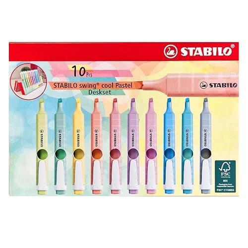 STABILO swing cool Pastel - Highlighter - Deskset of 10 - Assorted Colours thumbnail 3