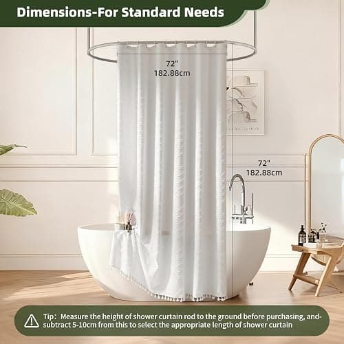 Siiluminisoy White Shower Curtain Fabric Boho Shower Curtain Cloth Textured Tufted Chevron Elegant Shower Curtains Waterproof for Bathroom 72" x 72" thumbnail 2