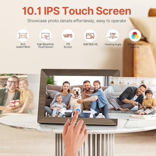 Frameo 10.1" Digital Picture Frame with 32GB Memory Wood WiFi Electronic Photo Frame 1280 x 800 IPS Touch Screen Auto-Rotate Slideshow Wall Mountable Share Photos/Video Remotely Anywhere thumbnail 6