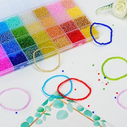 Vtssvow 3mm Glass Seed Beads for Bracelets Making, 28 Colors 11000pcs Friendship Bracelet Making Kit, Small Glass Beads for Jewelry Making (Mix 28 Color, Transparent) thumbnail 5