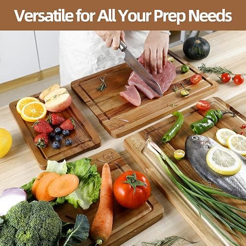 Acacia Wood Cutting Board Set of 4 with Stand, Wooden Chopping Boards with Food Icons for Kitchen, Charcuterie Board for Meat, Vegetables, Fruits, Cheese thumbnail 8