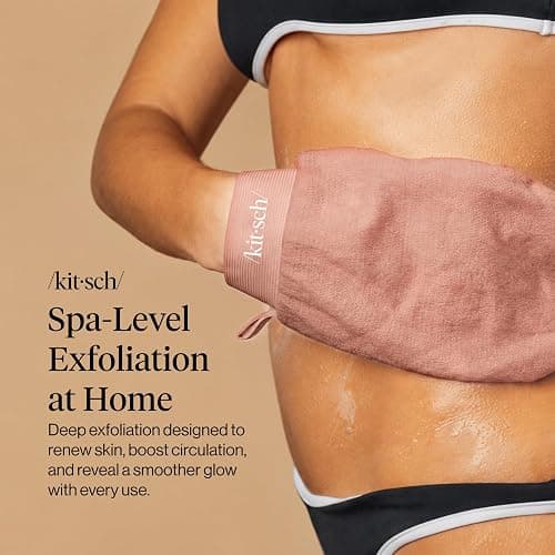 Kitsch Exfoliating Glove – Exfoliating Mitt - 2pc Black & Terracotta | Korean Exfoliating Mit & Deep Exfoliating Body Scrubber for Shower, Bath | Body Exfoliator Glove, Dead Skin Remover thumbnail 2