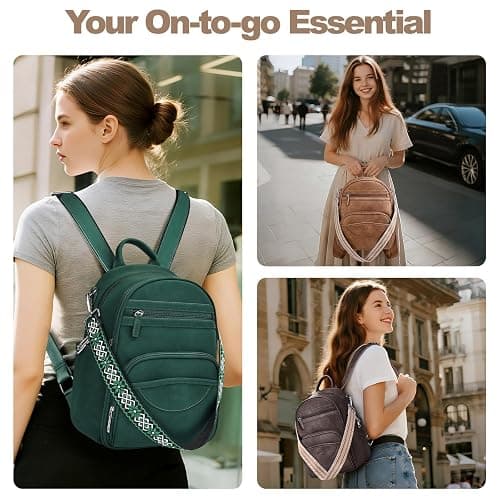 SYTRAH Small Backpack Purse for Women, Mini Backpack Vegan Leather with RFID Blocking & Tablet Pocket, Cute Shoulder Handbag for Travel, School & Work Green thumbnail 3